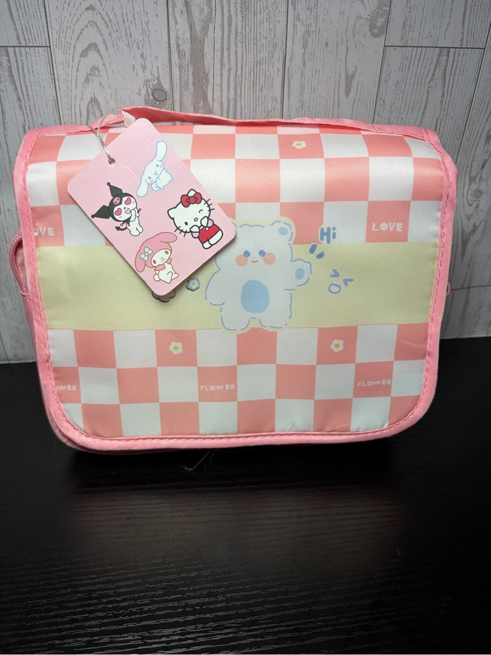 Sanrio Pink Checkered Kids Toiletry Bag with Bear Design FILLED WITH GOODIES!!